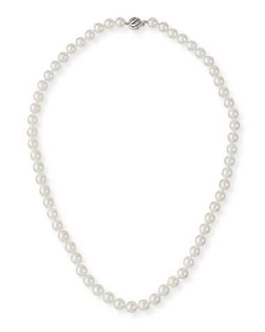 Belpearl 18k White Gold Classic Akoya Cultured Pearl Necklace, 6.5x7mm
