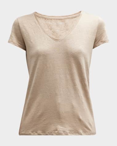 Majestic Filatures V-Neck Short-Sleeve Stretch Linen T-Shirt