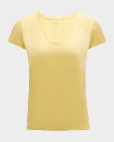 Majestic Filatures V-Neck Short-Sleeve Stretch Linen T-Shirt