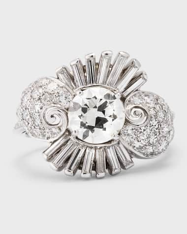 NM Estate Estate Platinum Diamond Twist Princess Style Statement Ring, Size 7