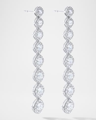 64 Facets 18K White Gold Linear Motif Diamond Drop Earrings
