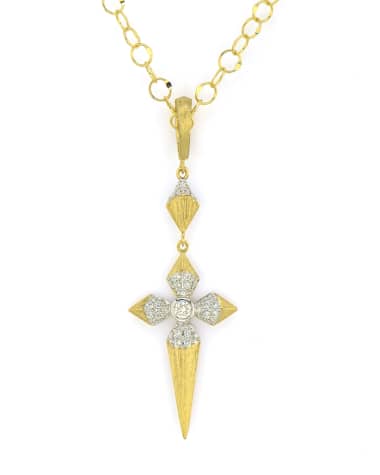 Jude Frances Lisse 18k Medium Pave Pyramid Cross Pendant