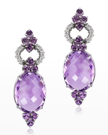 Andreoli White Gold Faceted Amethyst and Diamond Earrings