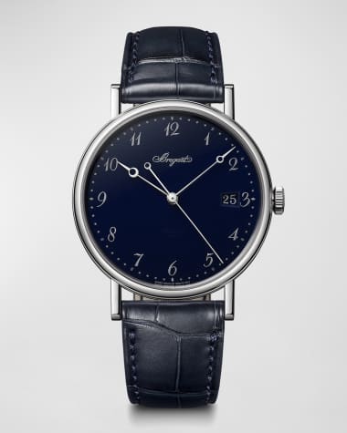 Breguet 38mm Classique 18k White Gold Date Watch w/ Alligator Strap, Blue