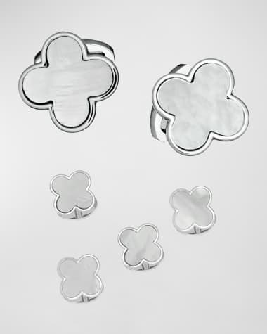Jan Leslie Men's Mother-of-Pearl Clover Cufflink Stud Set