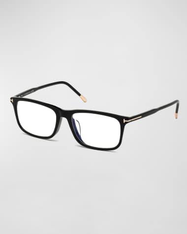 TOM FORD Men's Blue Block Rectangle Acetate Optical Frames