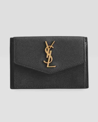 Saint Laurent YSL Monogram Flap Card Case in Grained Leather