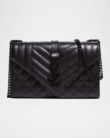 Saint Laurent Envelope Triquilt Small YSL Shoulder Bag in Grained Leather