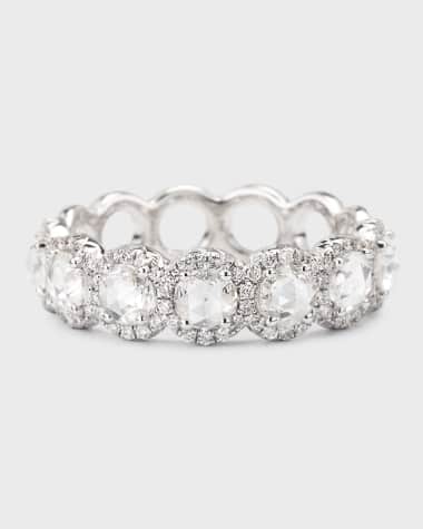 64 Facets Scallop 18K White Gold Rose-Cut and Brilliant Diamond Ring, Size 6, 0.81tcw