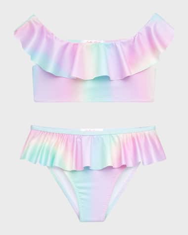 Stella Cove Girl's Rainbow Pastel Ruffle Two-Piece Bikini Set, Size 4-14