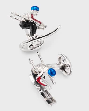 Jan Leslie Men's Sterling Silver Enamel Moving Skier Cufflinks