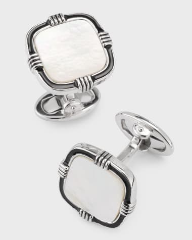 Jan Leslie Men's Sterling Silver and Enamel Square Mother-Of-Pearl Cufflinks