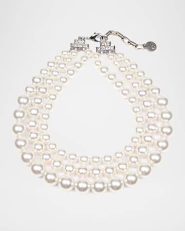 Ben-Amun Triple Glass-Pearl Strand Necklace