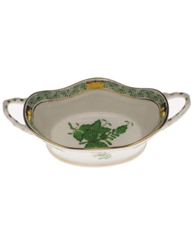 Herend Chinese Bouquet Green Large Basket with Handles