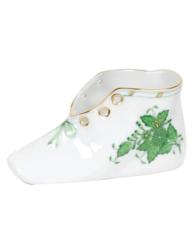 Herend Chinese Bouquet Green Porcelain Baby Shoe Keepsake