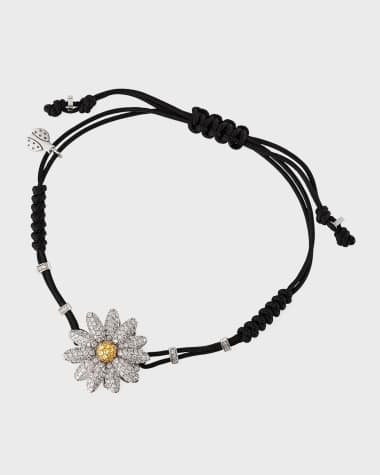 Pippo Perez 18k White Gold Diamond Daisy Pull-Cord Bracelet