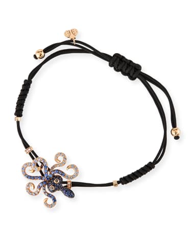Pippo Perez 18k White Gold Diamond and Sapphire Octopus Pull-Cord Bracelet