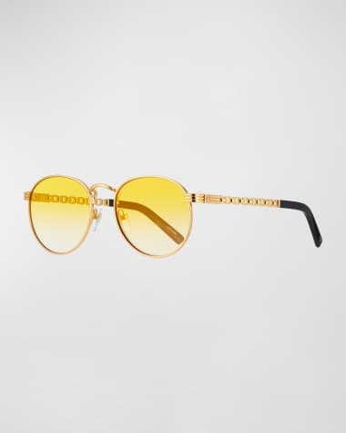 Vintage Frames Company Men's Equestrian Miami Vice Gold-Plated Round Sunglasses