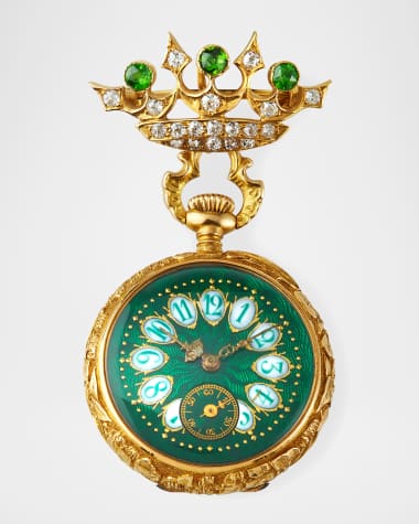 NM Estate Estate 18k Green Enamel Crane Watch Pendant