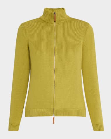 Lafayette 148 New York Cotton-Silk Tape Fitted Bomber Sweater