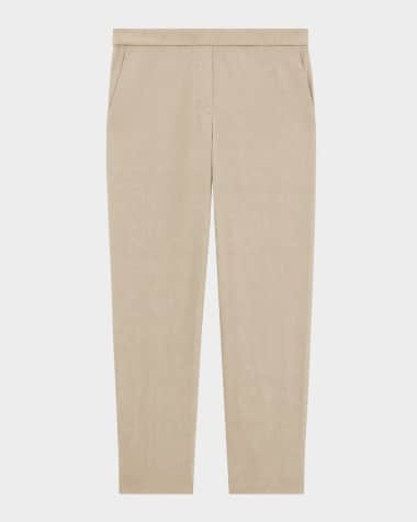 Theory Treeca Good Linen Cropped Pull-On Ankle Pants