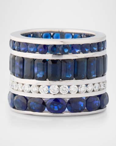 Piranesi 18K White Gold 4-Row Sapphire and Diamond Band