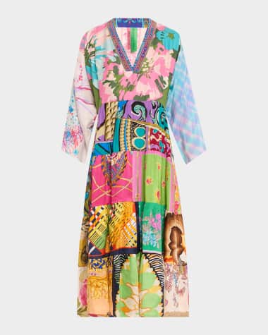 Rianna + Nina Ooak Volant Patchwork Silk Midi Dress