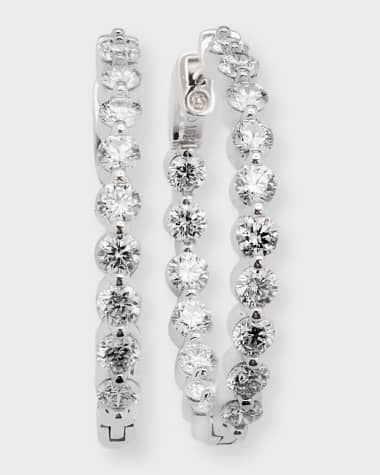 Neiman Marcus Diamonds 18k White Gold Diamond Hoop Earrings, 2.89tcw, 1"L