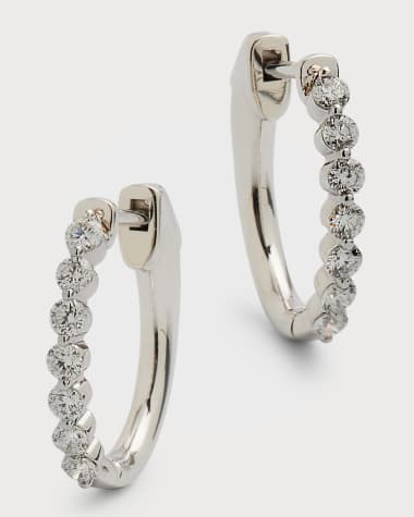 Neiman Marcus Diamonds 18k White Gold Diamond Huggie Earrings, 0.42tcw, 0.66"L