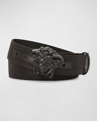 Versace Men's Tonal Medusa/Greek Key Web Belt