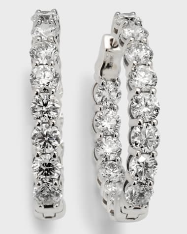Neiman Marcus Diamonds 18K White Gold 28 Round Diamond FG/VS 1" Oval-Shape Hoop Earrings, 8.96tcw