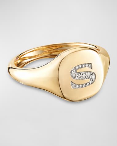 19k Gold Swan Signet Ring, Size 6.5