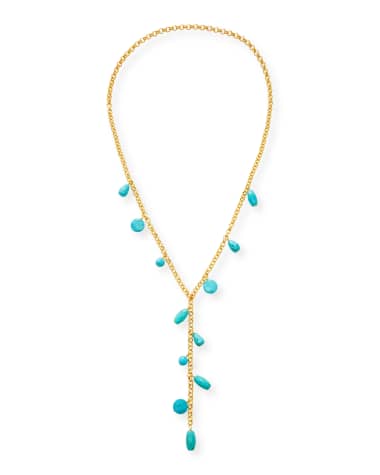 NEST Jewelry Long Gold Chain Y Necklace with Turquoise Charms