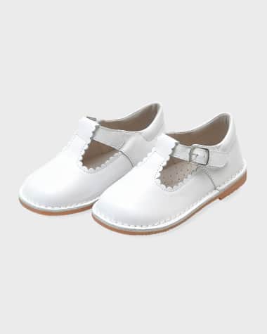 L'Amour Shoes Girl's Selina Scalloped T-Strap Leather Mary Janes, Baby/Toddler/Kids