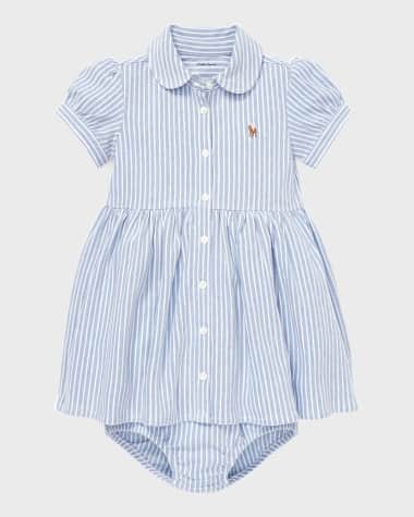 Ralph Lauren Childrenswear Yarn-Dyed Oxford Mesh Stripe Dress w/ Matching Bloomers, Size 3M-24M