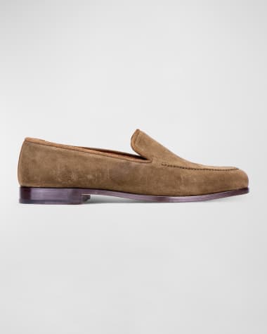 Stubbs and Wootton Men's Venetian Apron-Toe Suede Loafers