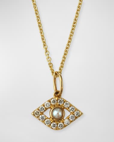 Sydney Evan 14k Diamond Evil Eye and Pearl Necklace