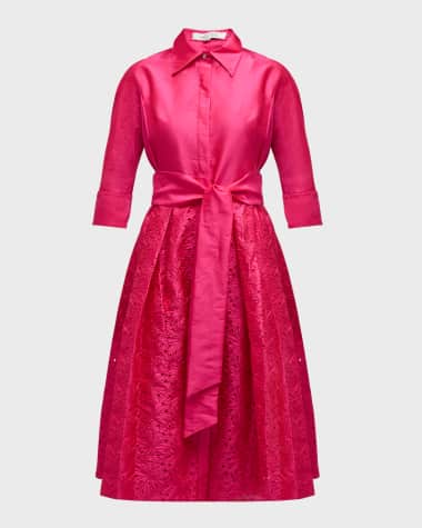 Rickie Freeman for Teri Jon Taffeta Shirt Dress w/ Eyelet Skirt