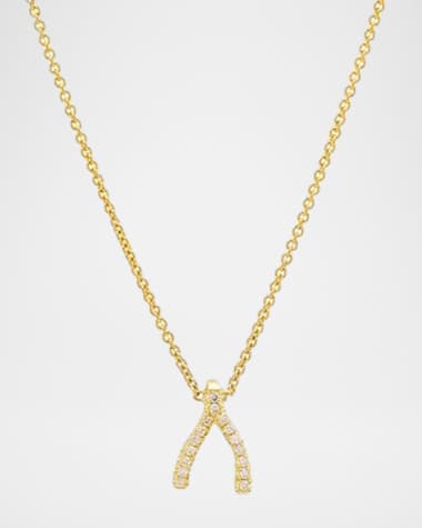 Jennifer Meyer Diamond Mini Wishbone Necklace 18K Yellow Gold