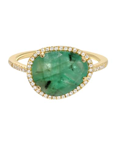 Zoe Lev Jewelry 14k Yellow 0.13ct Gold Diamond and 1.89ct Emerald Ring, Size 7
