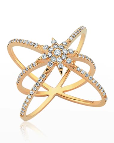 BeeGoddess Venus Star 14k Diamond Crisscross Ring, Size 7