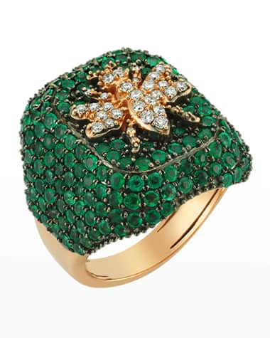 BeeGoddess 14k Rose Gold Queen Bee Ring with Emeralds, Size 7