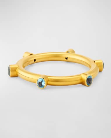 NM Estate Estate M & J Savitt 14K Yellow Gold Blue Topaz Ship Wheel Hollow Bangle