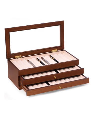 Bey-Berk Men's 36-Pen Cherry Wood 3-Level Storage Case