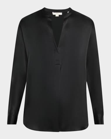 Vince Silk Band-Collar Blouse