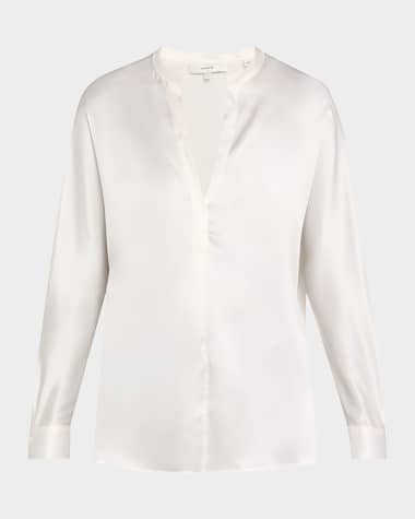 Vince Silk Band-Collar Blouse