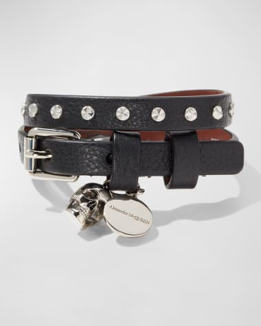 McQueen Men's Studded Leather Double-Wrap Bracelet