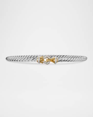 David Yurman 3mm Buckle Helena Bracelet with Diamonds, Silver and Gold