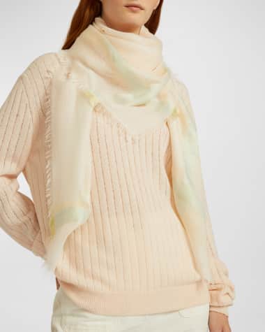 Embroidered monogram wool cashmere scarf macadamia