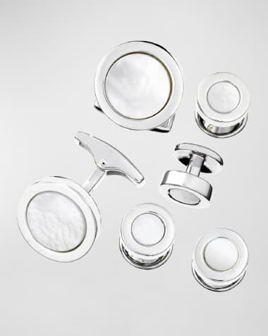Jan Leslie Men's 925 Round Mother-of-Pearl Cufflink Stud Set